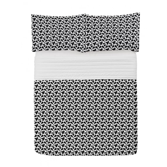 Cow Print Microfiber Bedspread Set, Animal Hide Pattern Spots Farm Life Cattle Camouflage Animal Skin, Soft Bedding Set with Pillow Shams & Comforter, 3 Sizes, Charcoal Grey White, by Ambesonne