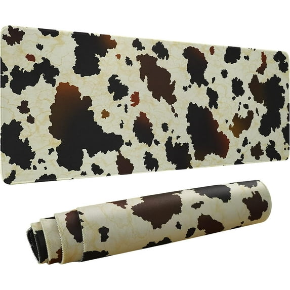 Cow Print Mouse Pad XL, Cow Extended Large Gaming Mouse Pad for Desk, Brown Black Cow Skin Mouse Pad, Cute Cow Print Mousepad, Long Big Mouse Mat, Cow Gifts Decor Stuff Accessories, 31.5 X 11.8 Inch
