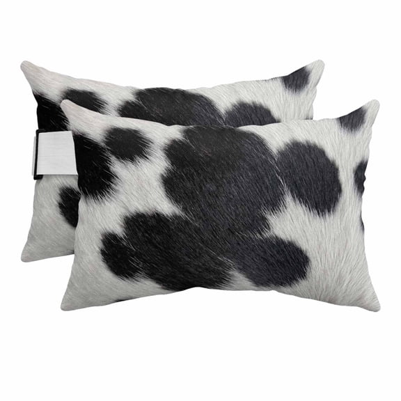 Cow Print Outdoor Pillows for Chaise Lounge Chair Beach Headrest Pillow Set of 2 Waterproof Lumbar Pillows with Insert&Adjustable Strap Farmhouse Country Cowhide Black White Pool Pillow 12"x20"