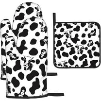 Cow Print Oven Mitts and Pot Holders Sets Heat Resistant for Kitchen BBQ Microwave Baking Grilling Cooks Set of 3 Black White Kitchen Oven Glove