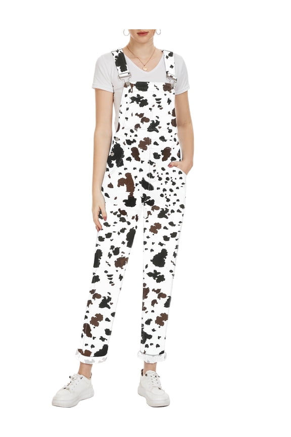 Cow Print Overalls for Women Animal Pants Fall Jumpsuits Bibs Coveralls