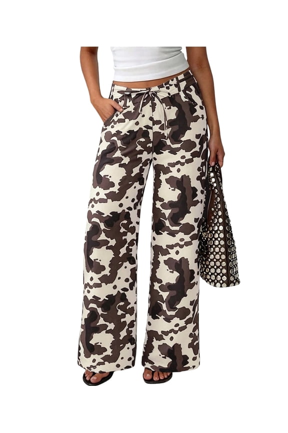 Cow Print Pants Women Loose Wide Leg Jeans Loose Fit High Waisted Straight Leg Vintage Baggy Denim Pants Cow Pattern M