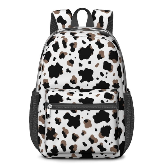 Cow Print Pattern 17" Waterproof Oxford School Backpacks for Teens, S-Shape Padded Straps, for School, Travel, Hiking, Camping