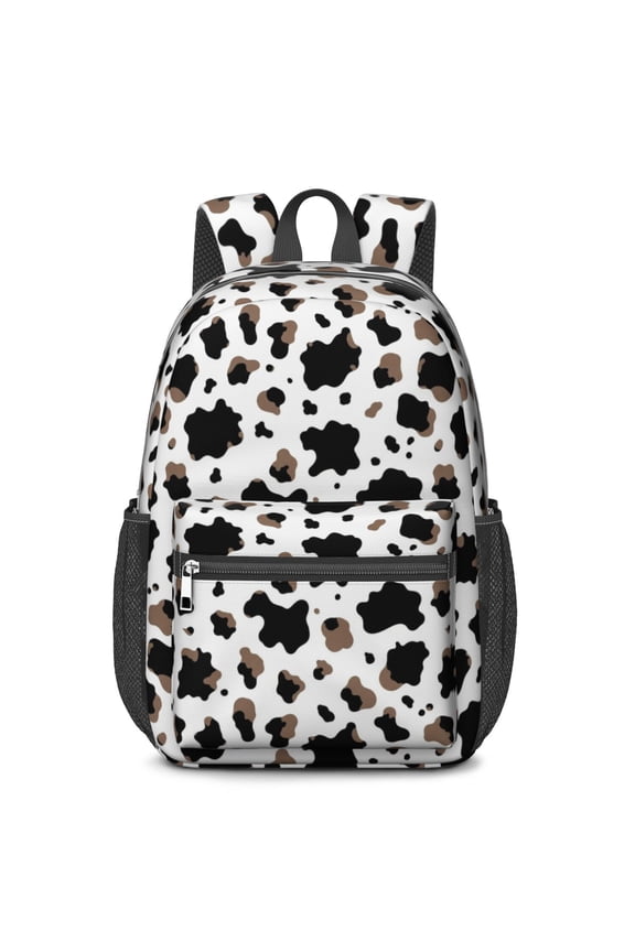 Cow Print Pattern 17" Waterproof Oxford School Backpacks for Teens, S-Shape Padded Straps, for School, Travel, Hiking, Camping