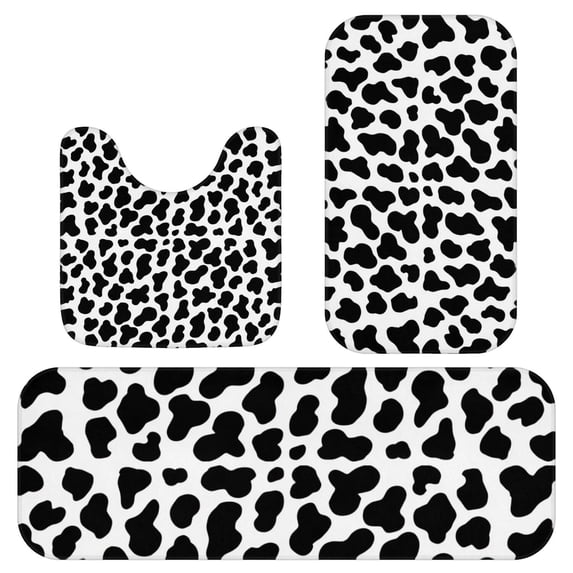 Cow Print Pattern 3 Piece Flannel Bathroom Rug Set, Toilet Contour Rug ...