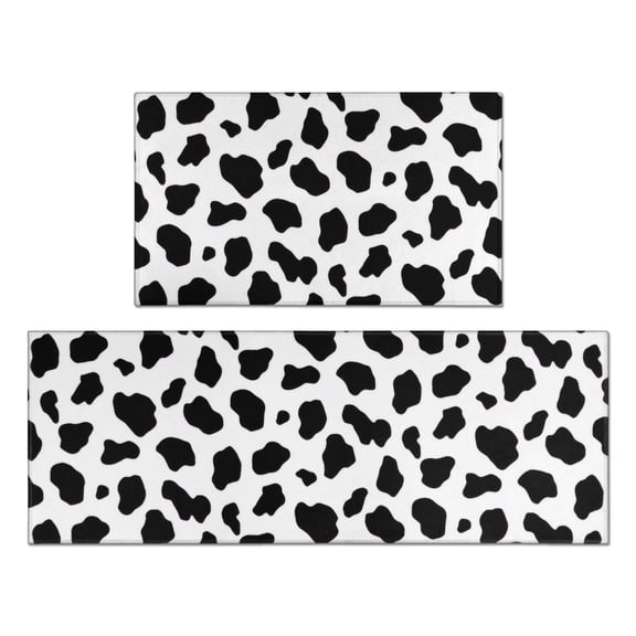Cow Print Pattern Anti Fatigue Kitchen Rugs Set Of 2, Non Slip Washable Decorative Floor Mats for Kitchen Sink Laundry, 17"x30" and 17"x47"