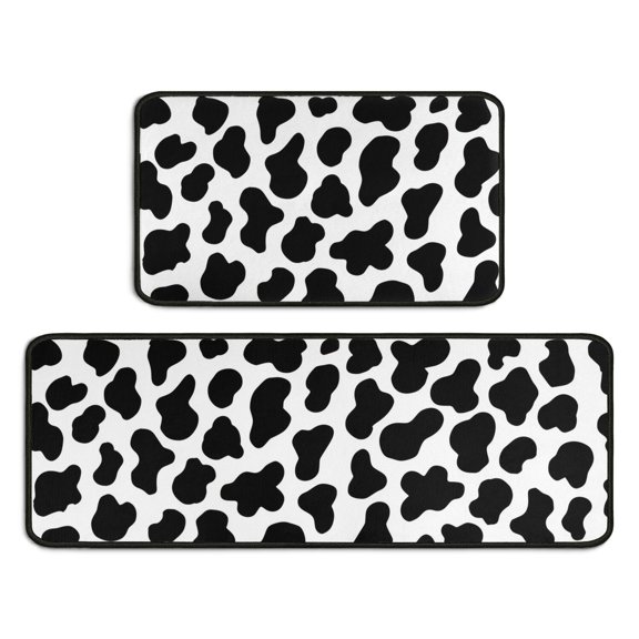 Cow Print Pattern Anti Fatigue Kitchen Rugs Set Of 2, Non Slip Washable Decorative Floor Mats for Sink Laundry and Home Use, 17"x30" and 17"x47"
