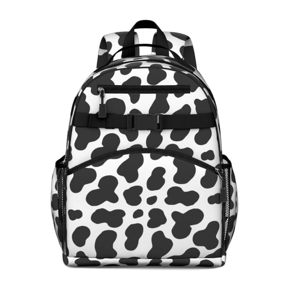 Cow Print Pattern Backpack for School, Cute School Bag with Adjustable Shoulder Straps and Padded Back, 15.25"x11.5"x5.25"