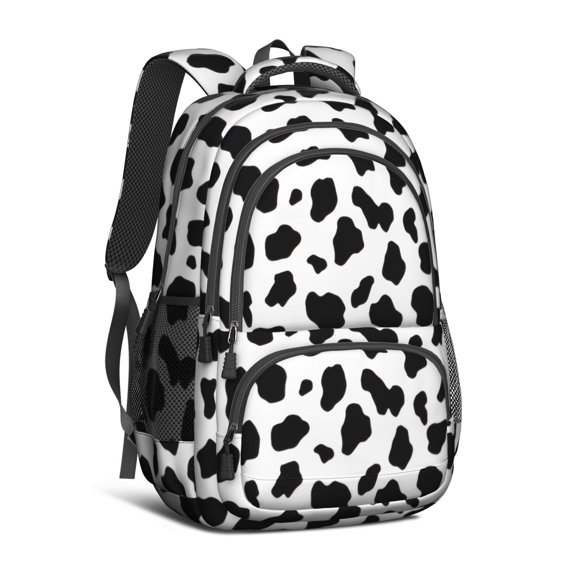 Cow Print Pattern Backpack for School, Cute School Bag with Adjustable Shoulder Straps and Padded Back, 16.9"x12.6"x5.9"