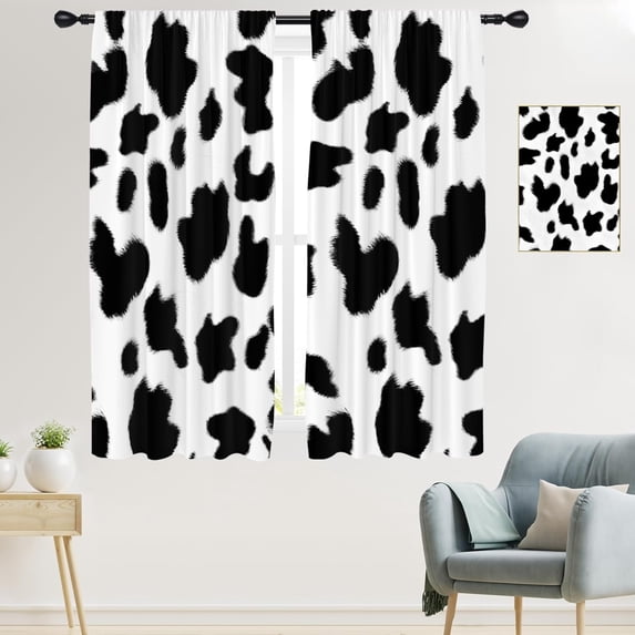 Cow Print Pattern Curtains Room Cute Black White Spot Rustic Fur Skin Farmhouse Cowhide Animal 42W x 63L Inch Rod Pocket Curtain for Bedroom Kitchen Living Room Window Drapes Treatment Fabric 2 Panels