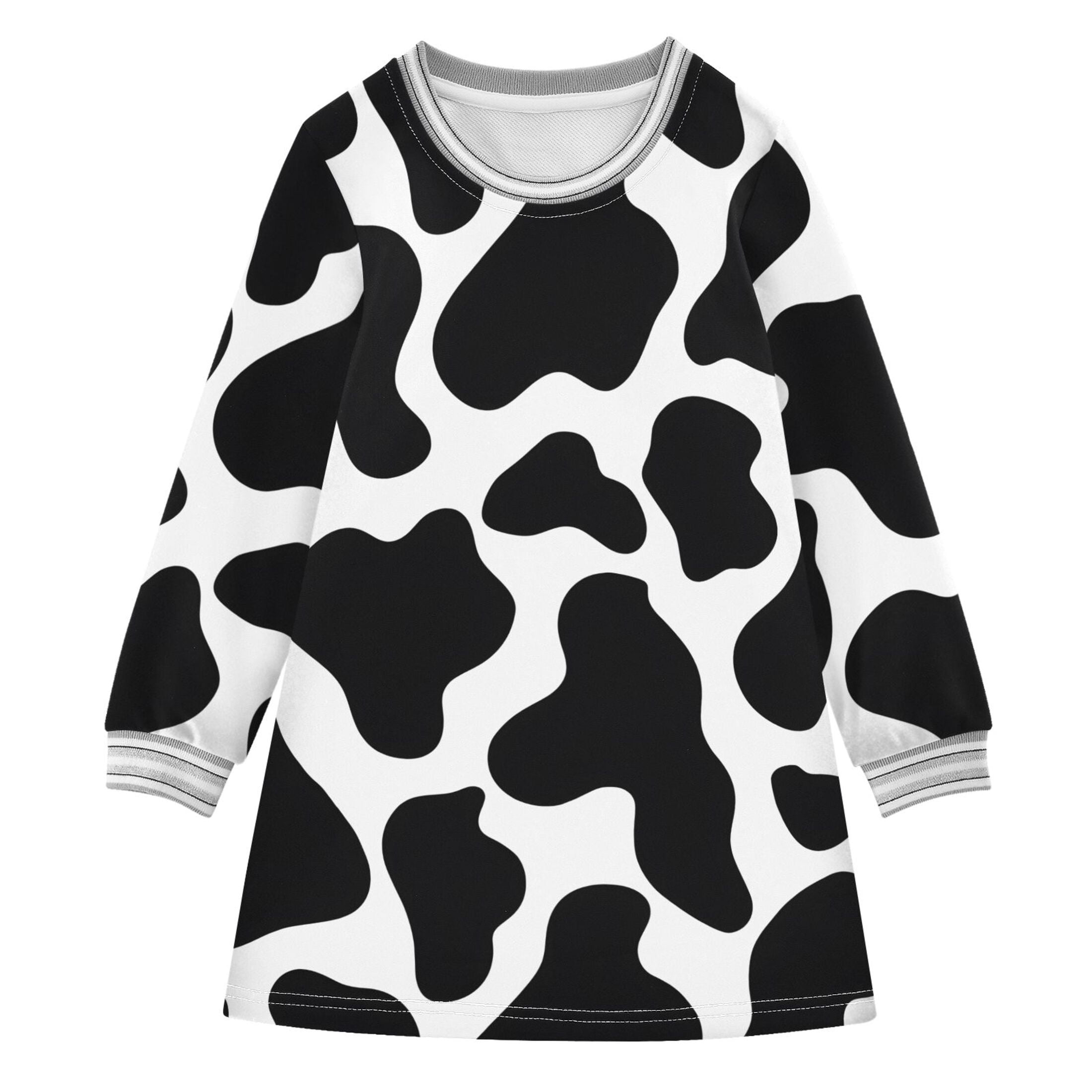 Cow Print Pattern Girls'long-sleeved dress Thickened A-dress Warm Dress ...