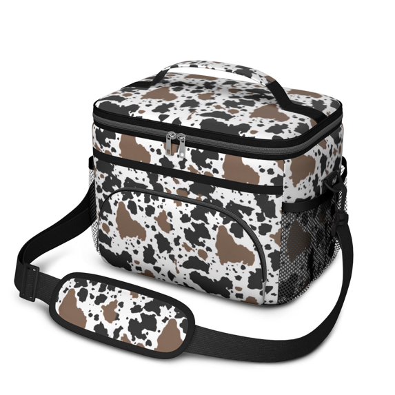 Cow Print Pattern Insulated Lunch Box for Women Men, Medium Leakproof Cooler Bag with Adjustable Strap, 10"x6.7"x8"