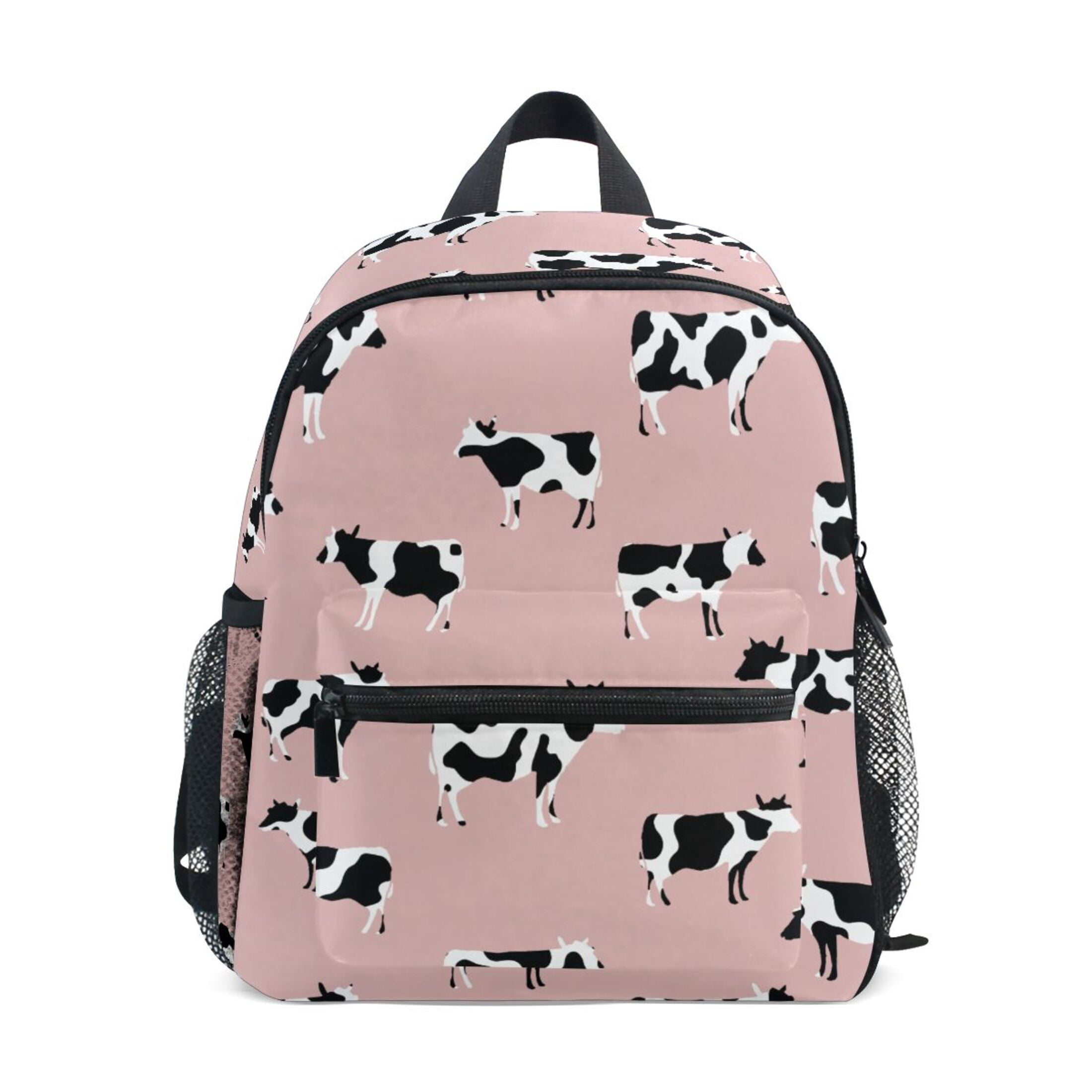 Cow Print Pattern Mini Backpack Cute Small Backpack with Chest Strap and Whistle Ages 3-8