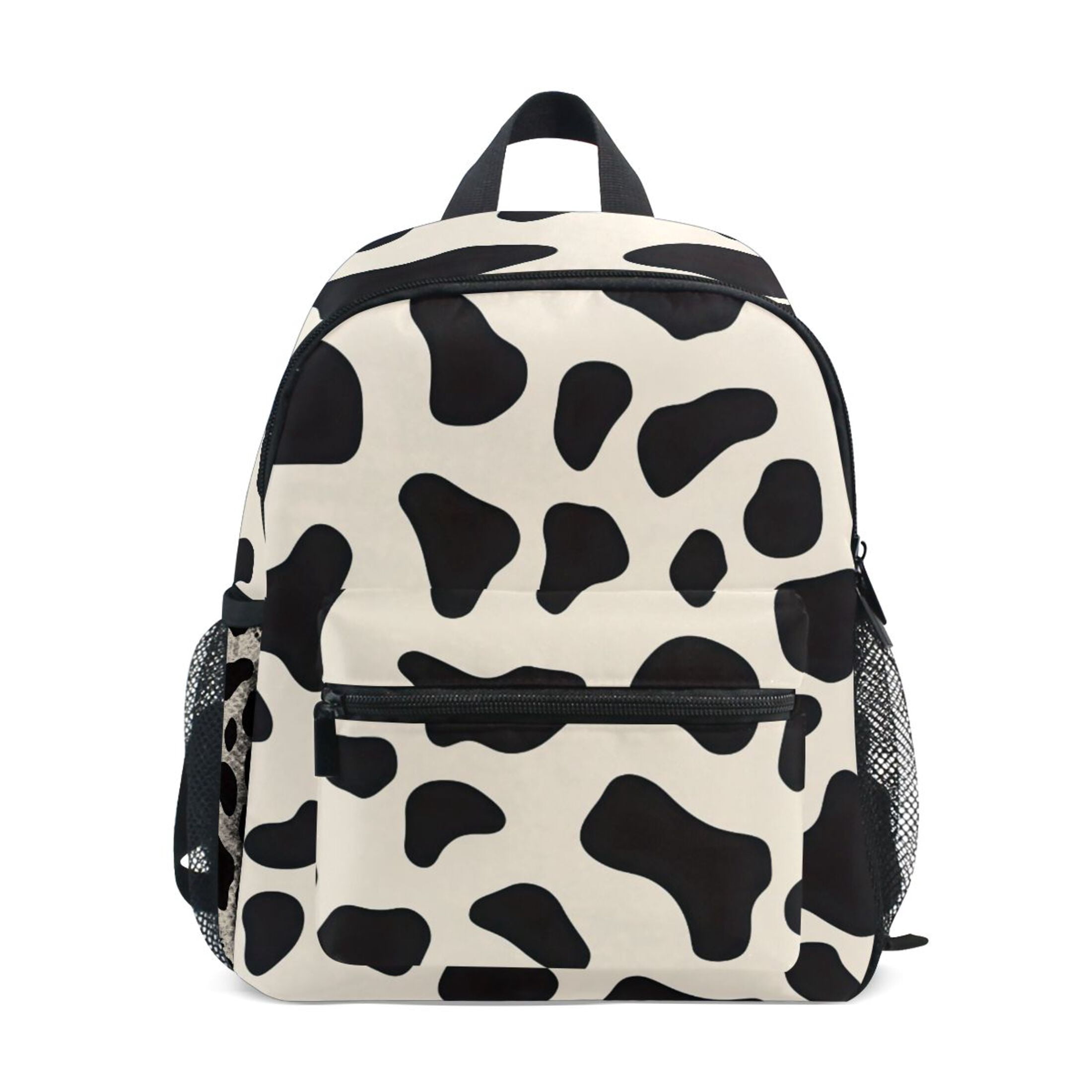 Cow Print Pattern Mini Backpack Cute Small Backpack with Chest Strap and Whistle Ages 3-8