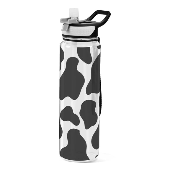 Cow Print Pattern Sport Water Bottle Tritan with Straw 1000ml Portable for Outdoor Daily Use