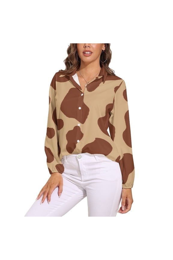 Cow Print Pictures Long Sleeve Blouse Woman Streetwear Casual Shirts Summer Oversize Woman Streetwear Clothing Birthday Present