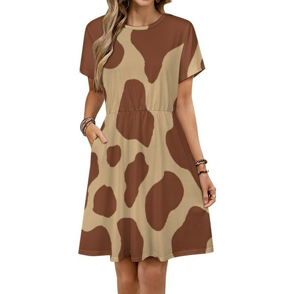 Cow Print Pictures Short Sleeve Dress Women Summer Evening Dresses Ladies Sundress