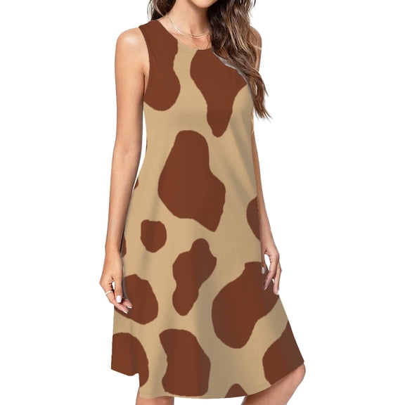 Cow Print Pictures Spring Summer Dresses For Women Fashion Dress Casual Sleeveless Loose Sundress With Pockets