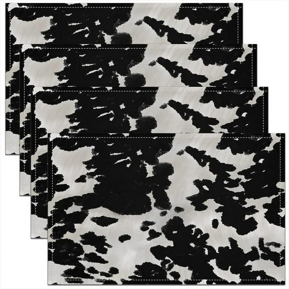 Cow Print Placemats 12"x18",Black White Table Place Mats Set of 4,Cartoon Milk Cow Animal Farmhouse Indoor Outdoor Kitchen Dinner Party Decor Table Mats