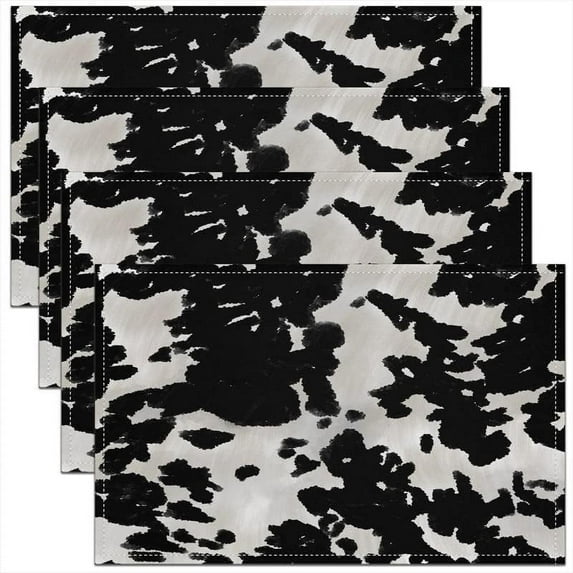 Cow Print Placemats 12"x18",Black White Table Place Mats Set of 4,Cartoon Milk Cow Animal Farmhouse Indoor Outdoor Kitchen Dinner Party Decor Table Mats