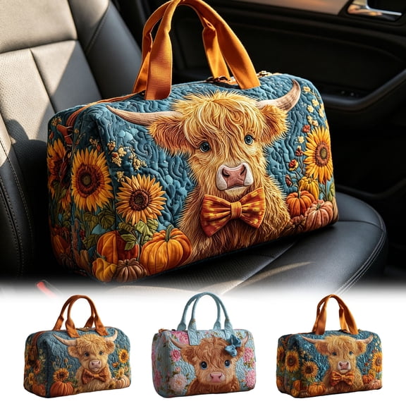 Cow Print Plaid Travel Duffle Bag Spacious Lightweight Weekender Carry On Tote with Handles Strap for Gym Work Weekend Getaway Vacation