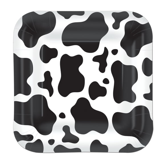 Cow Print Plates 7"Square-Shaped - 12 Pack(8 Per Package)