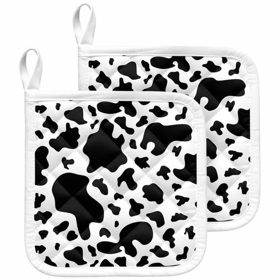 Cow Print Pot Holders for Kitchen Heatproof Potholder, 2 Pack Modern Black White Farm Animal Patterned Hot Pads Multipurpose Oven Pads Cloth Potholders Trivet for Cooking and Baking