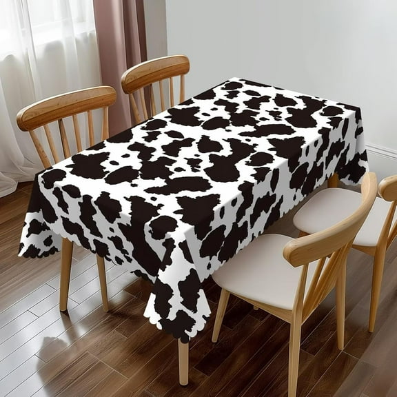 Cow Print Rectangle Tablecloth Animal Fur Skin Cowhide Black and White Table Cloth Dining Table Cover for Home Kitchen Restaurant Party Buffet Picnic 60 x 84 Inch