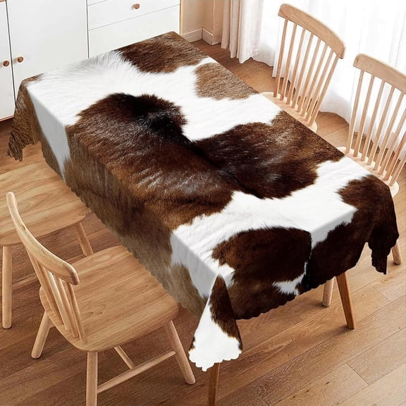 Cow Print Rectangle Tablecloth Brown White Cowhide Western Farmhouse Style Table Cloth for Kitchen Dining Tablecloths Table Cover Decor for Party Patio 60 x 84 Inch