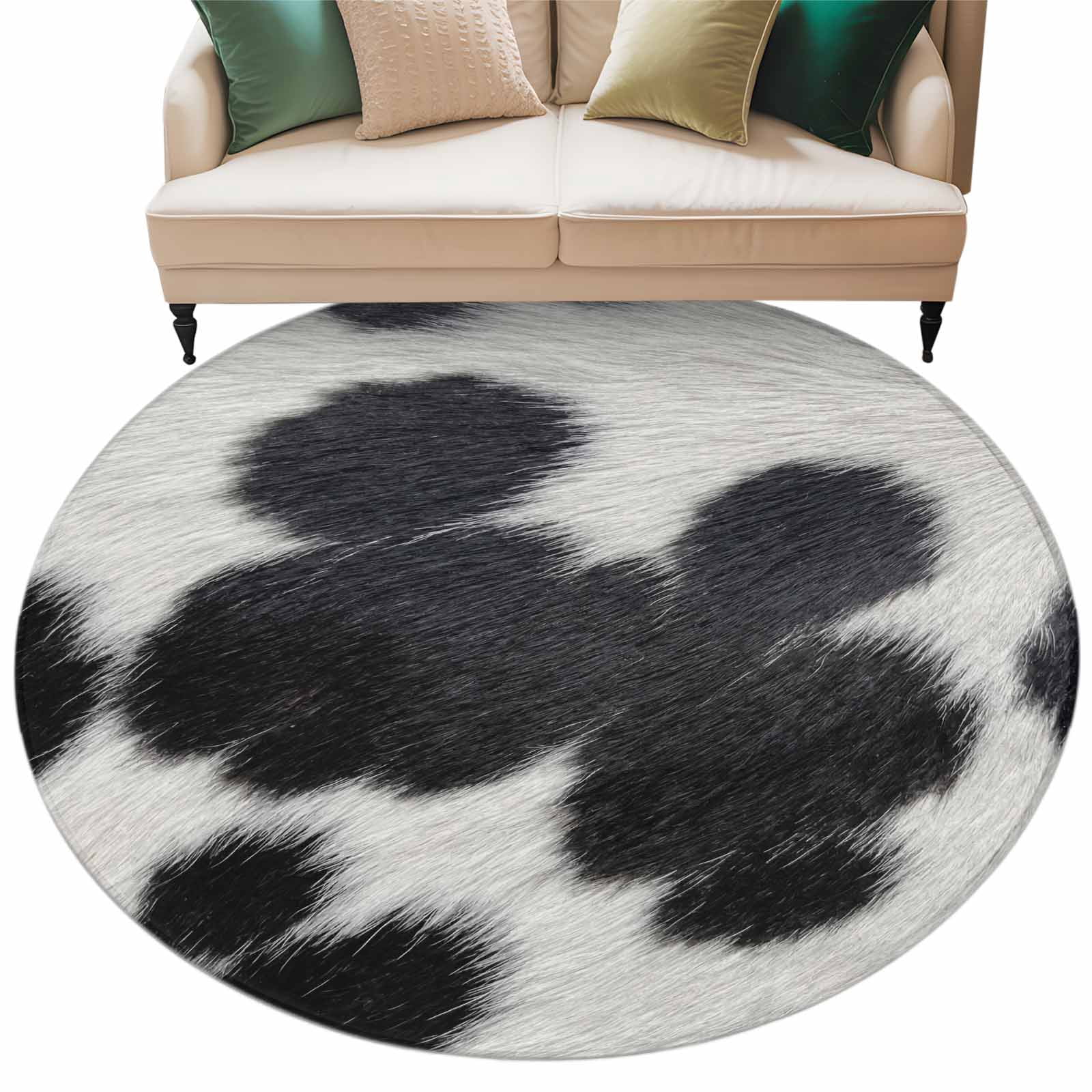 Cow Print Round Rug 8ft Washable Circle Rugs Non Slip Farmhouse Country ...