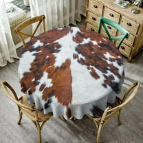 Cow Print Round Tablecloth, Farmhouse Brown Animal Cowhide Table Cloth Cover for Holiday Home Party Wedding Picnic Round(60x60in)