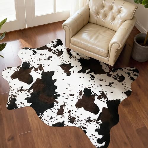 Cow Print Rug Cowhide Decor: 2.4 x 3.6 Feet Cute Faux Fur Animal Hide Area Carpet Western Cowboy Decoration for Bedroom Nursery Room