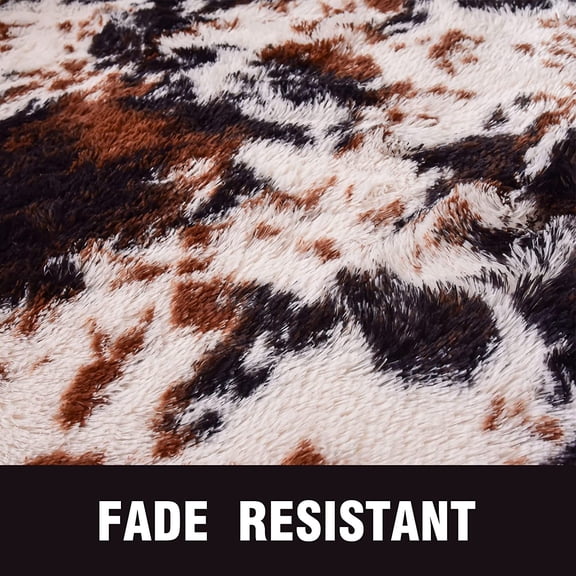 Cow Print Rug Faux Cowhide Rugs Cute Animal Print Carpet Fluffy Shaggy Tie Dye Fuzzy Area Rugs for Living Room Nursery Kids Floor Mat Thick Plush Non-Skid (Coffee-Black, 5 * 7 Feet)
