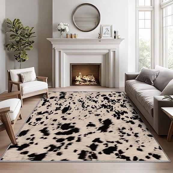Cow Print Rugs for Living Room, Animal Print Rug, Black and White Cow Area Rug, Rustic Farmhouse Washable Door Mat for Entryway, Kitchen, Cow Home Decor & Gifts 5 x 8ft