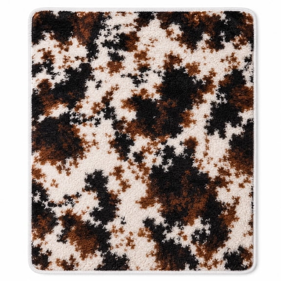 Cow Print Sherpa Blanket, Multicolor Polyester Fleece Throw