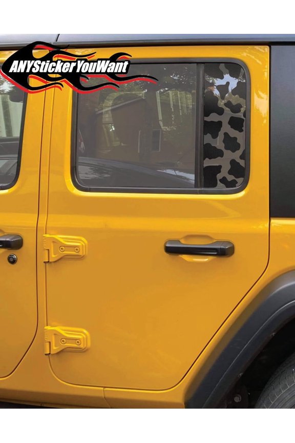 Cow Print Side Window Vinyl Decal Compatible with and Fits Jeep Wrangler JL 2016-2023 Compatible with and Fits Jeep Gladiator JT 2020-2023 - Set of Two