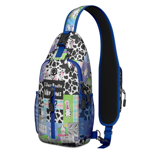 Cow Print Sling Backpack, Lightweight Crossbody Daypack with Cute Black and White Highland Cow Pattern, Rustic Farmhouse Bull Design, Funny Cow Lovers Anti-theft Travel Bag for Daily Use,