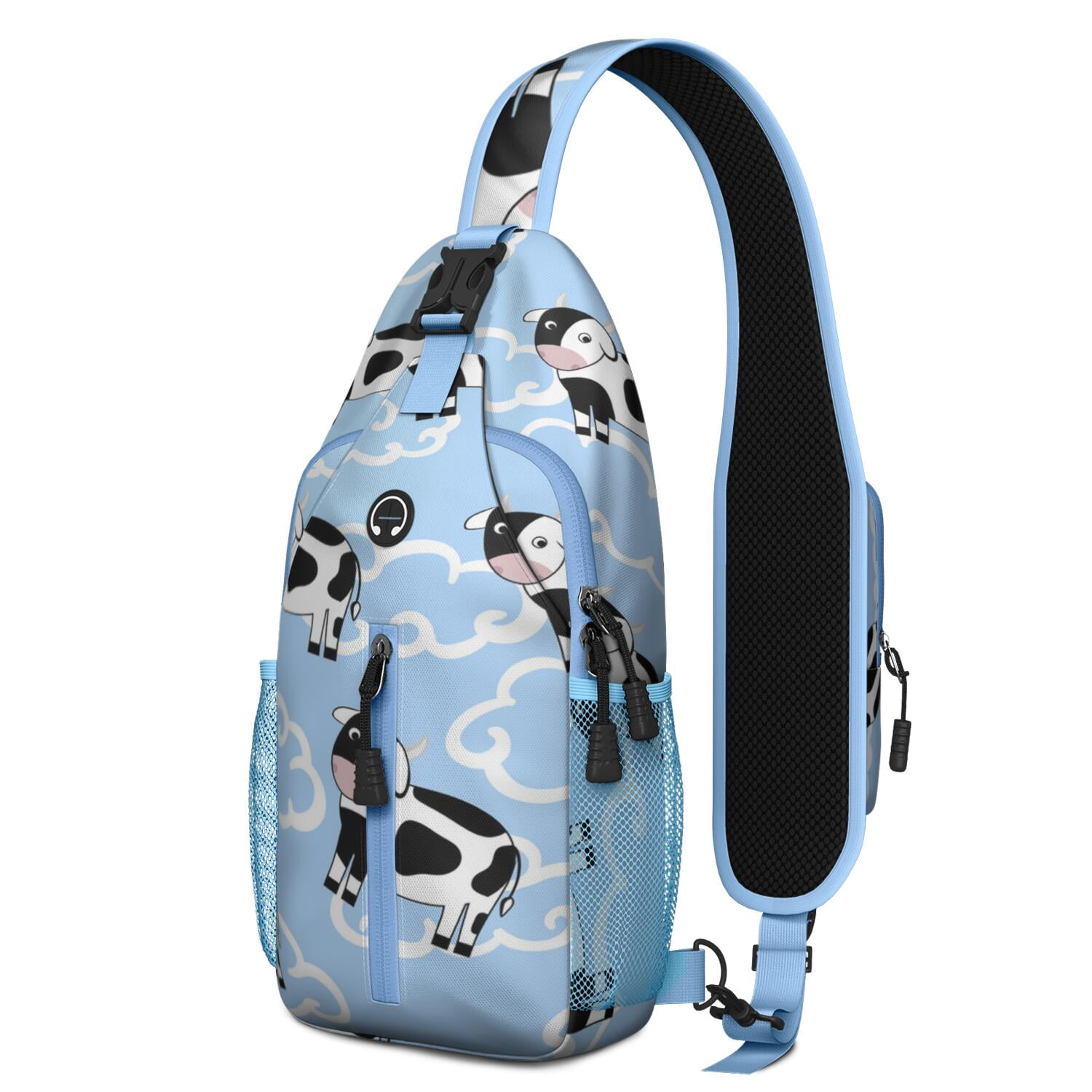 Cow Print Sling Backpack, Lightweight Crossbody Daypack with Cute Black ...
