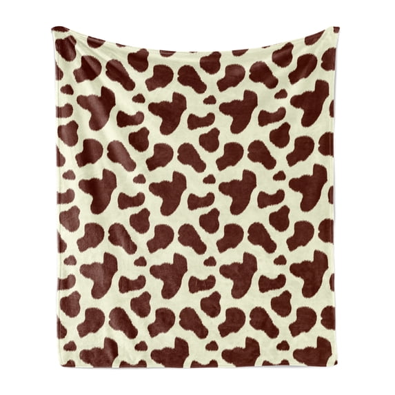 Cow Print Soft Flannel Fleece Blanket, Cattle Skin with Brown Spots Agriculture Cow Oxen Hide Camouflage Pattern, Cozy Plush for Indoor and Outdoor Use, 70" x 90", Pale Yellow Brown, by Ambesonne