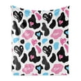 thumbnail image 1 of Cow Print Soft Flannel Fleece Throw Blanket, Animal Hide Hearts Moo Barnyard Love Abstract Design Farmland, Cozy Plush for Indoor and Outdoor Use, 60" x 80", Pale Pink Black White, by Ambesonne, 1 of 5