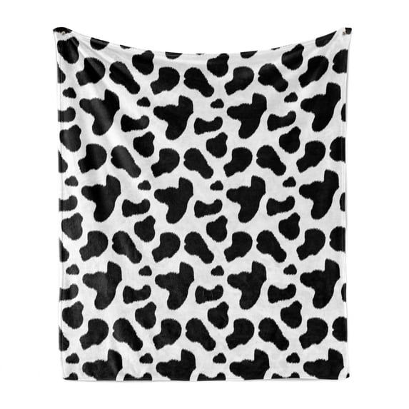 Cow Print Soft Flannel Fleece Throw Blanket, Animal Hide Pattern Spots Farm Life Cattle Camouflage Animal Skin, Cozy Plush for Indoor and Outdoor Use, 50" x 60", Charcoal Grey White, by Ambesonne