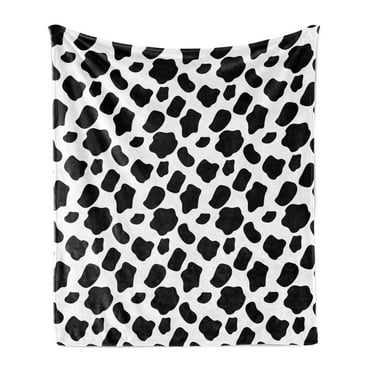 Cow Print Soft Flannel Fleece Throw Blanket, Cattle Skin Pattern Scattered Spots Animal Hide Plain and Pasture Theme, Cozy Plush for Indoor and Outdoor Use, 60" x 80", White Black, by Ambesonne