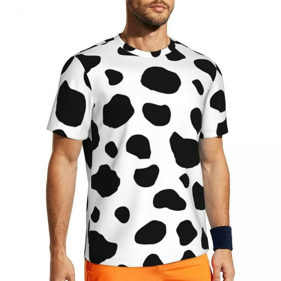 Cow Print Spots T-Shirt Mens Black And White Animal Funny Gym T-Shirts Breathable Summer