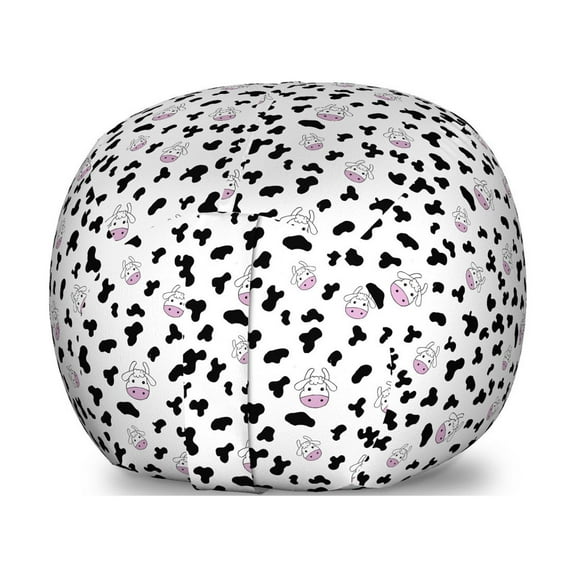 Cow Print Storage Toy Bag Chair, Animal Cow Hide Pattern Doodle Cartoon Drawing Farming Husbandry, Stuffed Animal Organizer Washable Bag, Small Size, Black White Lilac, by Ambesonne