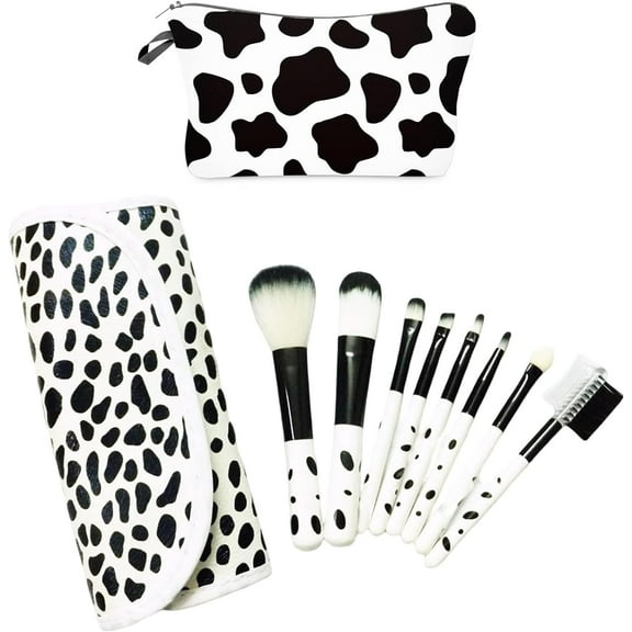 Cow Print Stuff Set, Makeup Brush Waterproof Travel, 8 Pcs Organizer Case Covers for Girls Women(Q)
