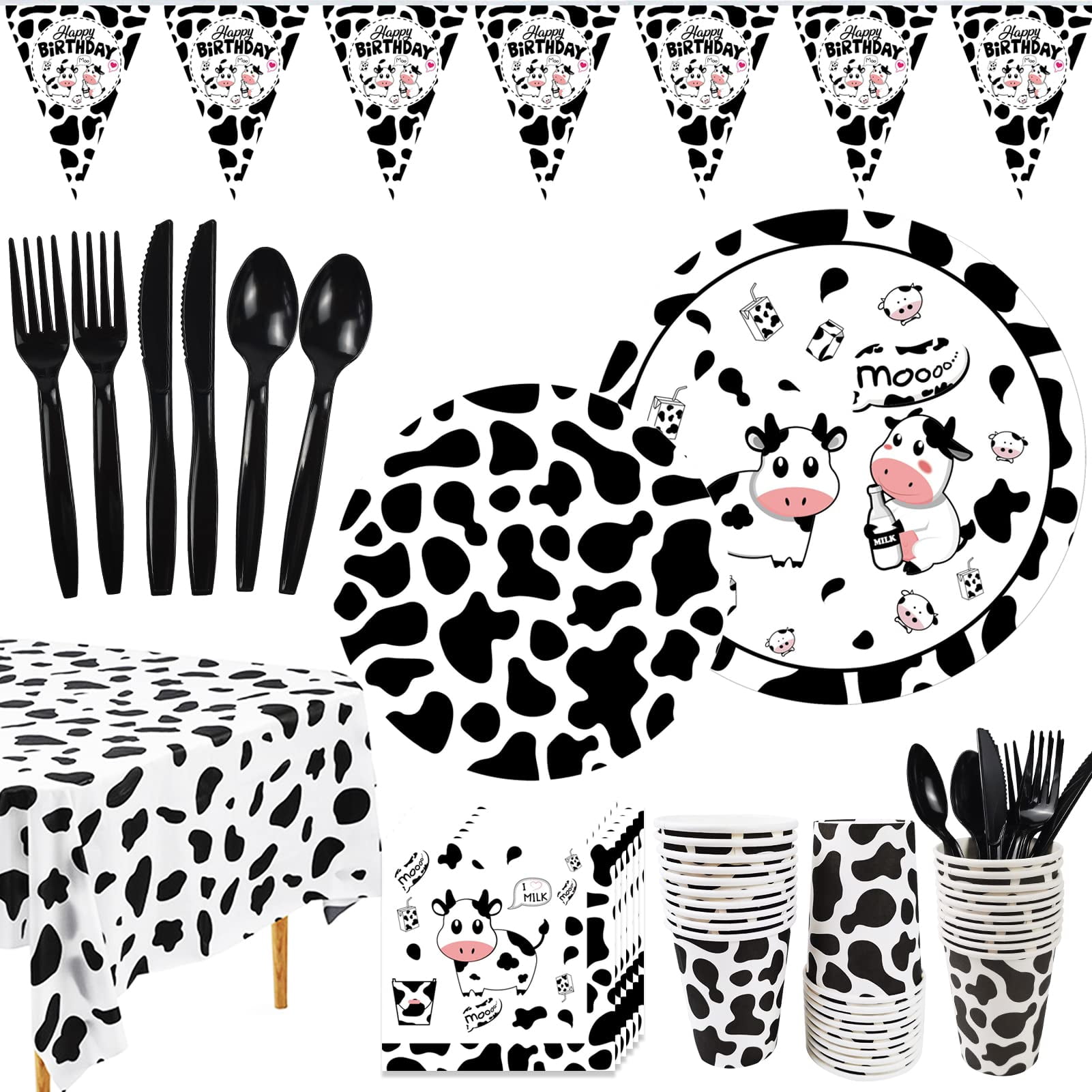 Cow Print Supplies ZS23 Farm Animal Barn Tableware Supplies Set Dinner