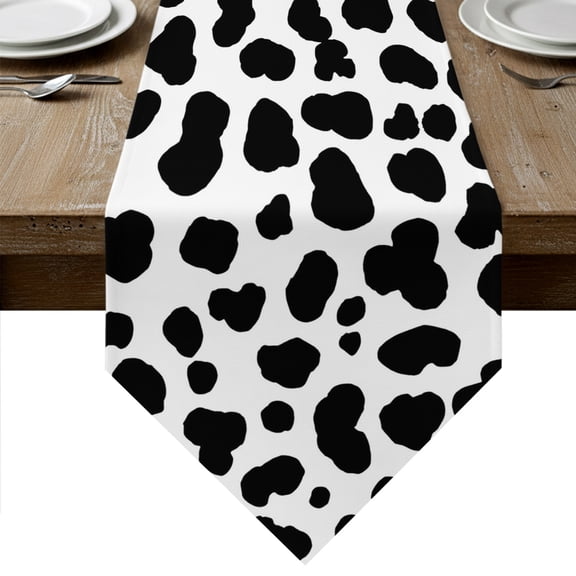 Cow Print Table Runner Linen Burlap Table Runner 36 Inches Small Farmhouse Animals Cowhide County Rustic Dresser Scarves for Kitchen Island Coffee Dining Room Party Wedding Holiday Decor 13"x36"