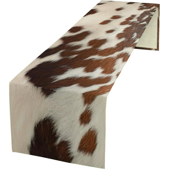 Cow Print Table Runner, Rustic Country Farmhouse Animal Fur Skin Western Farm Brown Cowhide Print Dinner Runner for Home Kitchen Dining Table Decoration 13"x108"