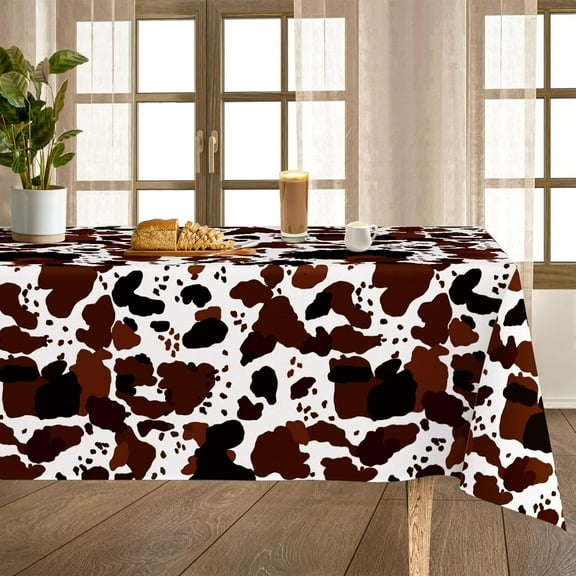 Cow Print Tablecloth 60 x 102 Inch Brown Black Table Cover Rectangle Table Cloth for Home Farmhouse Picnic Dining Table Decor
