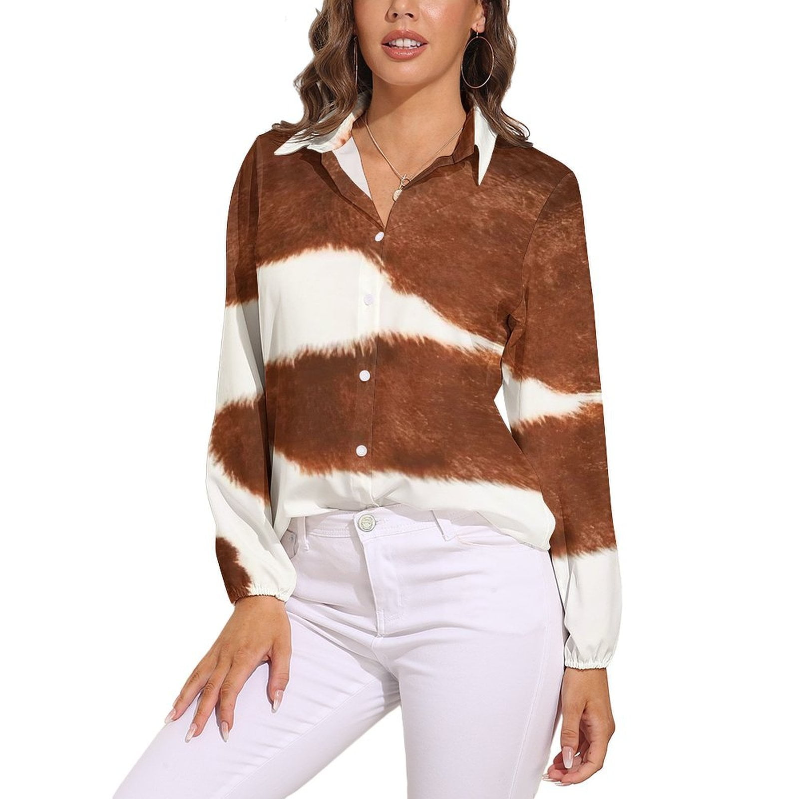 Cow Print Long Sleeve Button-up Shirt